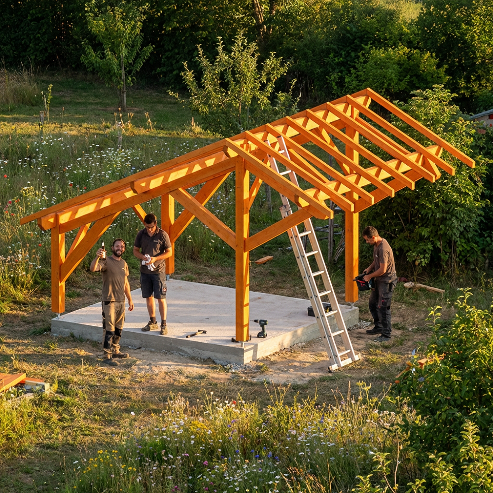 Auvent bois 2 pentes inégales